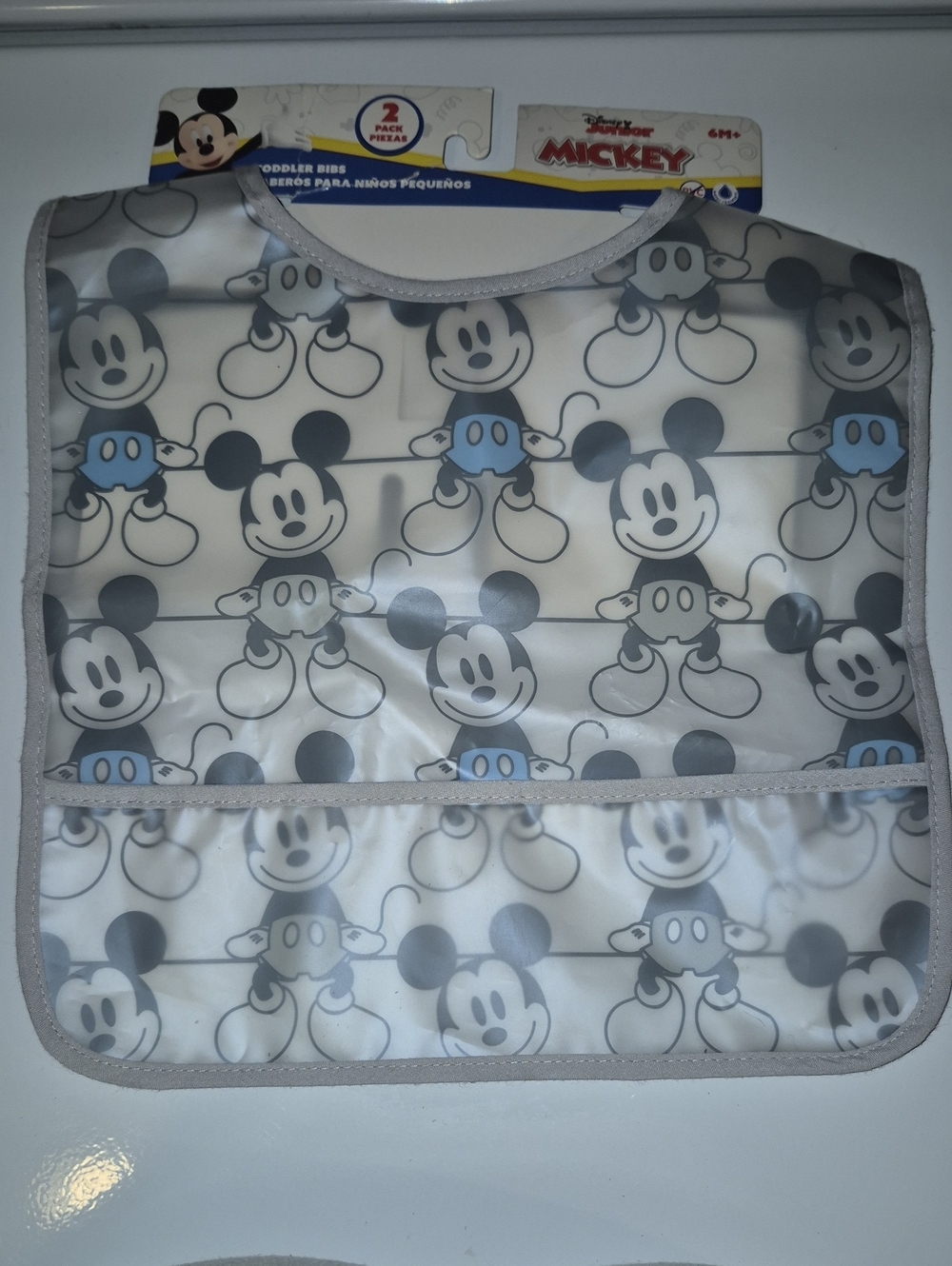 Disney Mickey Mouse Waterproof Toddler Bib - Clear, Gray & Blue